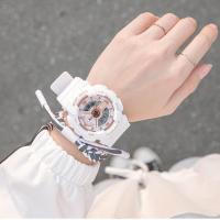 杨紫同款手表女生ins风独角兽初高中学生防水电子表简约气质运动 白咖金 手表+礼盒+备用电池