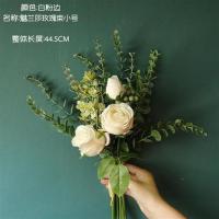 ins北欧仿真花玫瑰花假花花束家居客厅餐桌装饰花摆设花艺摆件 白粉边一束[小]