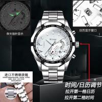 瑞士全自动机械表男士手表男时尚潮流防水夜光2020新款大表盘 本色白面[升级日历钢带款]