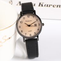 手表初中高中女学生韩版简约ins学院风名牌气质防水日历女士手表 黑色表带