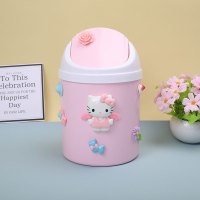 儿童学生少女房间带盖桌面可爱创意家用客厅卧室餐桌书桌小垃圾桶 粉KT 赠垃圾袋一卷
