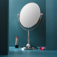 镜子化妆镜台式高清简约大号公主镜放大双面镜学生宿舍桌面梳妆镜 银色【椭圆形】
