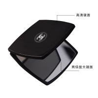 私人订制logo时尚化妆镜美容镜随身便携手柄镜纹绣美容经典小镜子 小香折叠双面化妆镜8*8cm