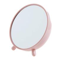 圆形梳妆镜台式桌面小镜子简约随身镜 学生便携化妆公主镜化妆镜 粉色