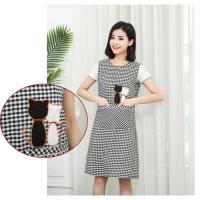加长纯棉无袖围裙拉链兜棉布坎肩厨房成人罩衣时尚女工作服超长 加长黑白猫坎肩