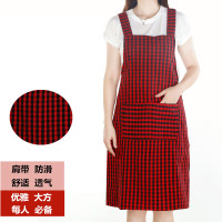 围裙 家用 厨房 纯棉围腰围裙女 时尚工作 男 棉麻背带式 韩版 红格子