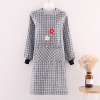 日系纯棉围裙家用厨房长袖工作服大人防油做饭女韩版罩衣棉麻透气 纯棉一朵梅花长袖黑色