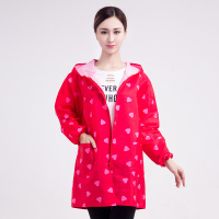 长袖女中长款成人罩衣韩版时尚家用围裙防水防油罩衣大人款工作服 红爱心XXL 90-135斤