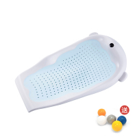 婴儿洗澡神器可坐躺托宝宝浴网新生儿澡盆架通用沐浴床防滑垫网兜 蓝色[小熊][送海洋球]