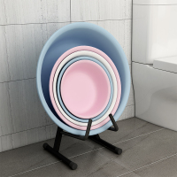 浴室厕所盆子脸盆收纳架可折叠脸盆架落地式家用卫生间放盆置物架 A型折叠黑色