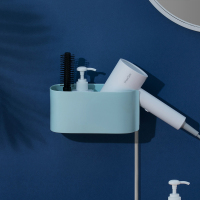 卫生间电吹风置物架浴室壁挂厕所吹风机挂架免打孔收纳架风筒式架 简约款-蓝色