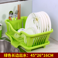 大号塑料碗柜收纳箱碗架筷架厨房沥水架碗碟架置物架 长边出水绿色