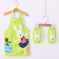 儿童男女童防水反穿罩衣小学生防脏无袖围裙幼儿园绘画衣服 (画画衣)芭蕾兔-绿色 100 建议2-4岁(身高75-95)