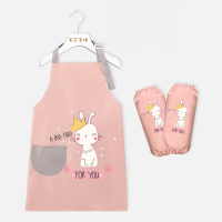 儿童画画衣男童防水绘画罩衣围裙宝宝围兜带袖套男女童美术反穿衣 粉色萌兔女王(送配套袖套1双) 110(建议2-5岁)
