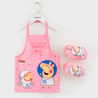 儿童围裙画画衣防水幼儿园美术绘画罩衣宝宝带套袖反穿衣吃饭罩衣 粉色宇航员 S码[2-4岁]