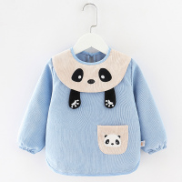 宝宝罩衣婴儿吃饭防水围裙儿童长袖秋冬款饭兜小孩儿防脏反穿罩衣 浅蓝小熊猫 90码(建议0-2岁)