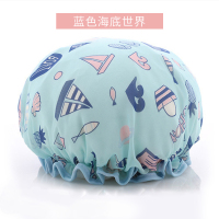 浴帽女防水洗澡成人女款沐浴帽儿童可爱头套淋浴帽厨房防油烟帽子 蓝色海底世界[一个装]