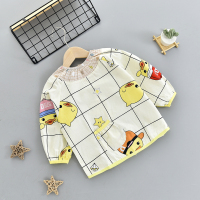 儿童罩衣防水防脏纯棉卡通宝宝秋冬长袖幼儿吃饭围兜兜婴儿反穿衣 明黄色 90