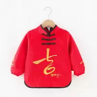 宝宝纯棉唐装罩衣儿童灯芯绒反穿护衣女秋冬防水饭兜长袖吃饭防脏 唐装吉祥红 90(90(建议0-2岁))