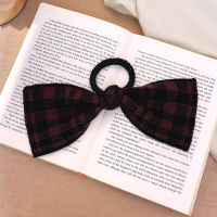 格子蝴蝶结头绳女网红扎马尾发绳ins甜美皮筋飘带发圈发带女绑发 咖啡色