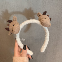 韩国卖萌可爱羊羔毛小牛耳朵生肖发箍秋冬毛绒头箍发卡发带 白色小牛-发箍