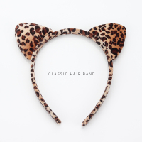 豹纹猫耳朵发箍韩国可爱女洗脸发带发卡头箍女甜美网红简约发饰 黄色豹纹