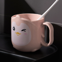 儿童刷牙杯创意卡通可爱宝宝牙缸杯家用简约洗漱口杯牙桶牙刷杯子 小企鹅 粉色1个装(中/大童款)