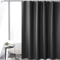 防水纯黑浴帘布洗澡间帘子卫生间窗帘隔断全遮光帘夏天遮光套装帘 纯黑 80宽*180高+环(无杆)