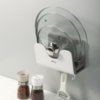 锅盖架壁挂式放菜板砧板案板免打孔厨房置物架子坐式台面收纳神器 灰白[壁挂/台面两用 大小锅盖通用]