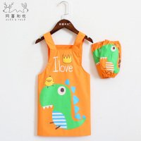 儿童围裙美术生专用绘画画衣服罩衣宝宝玩水防水衣幼儿园吃饭围兜 橘色小鸟恐龙 48码,建议1-3岁宝宝穿