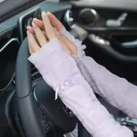 防晒手套女夏天防紫外线薄款开车骑车宽松蕾丝冰丝袖套手臂套袖子 紫色 均码