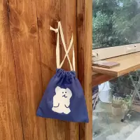 韩风ins简约卡通可爱小熊抽绳束口袋化妆品整理收纳包洗漱化妆包 抽带收纳化妆包(蓝色小熊)