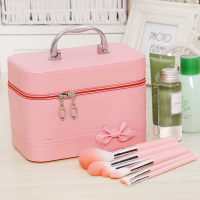 韩国化妆包大号小号简约可爱便携大容量防水手提旅行收纳包洗漱包 牛奶粉粉蝴蝶结小号