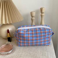 ins风简约撞色bm风格纹化妆包大容量格子便携少女洗漱包收纳袋子 格纹化妆包—蓝格