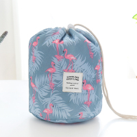 韩版ins懒人网红化妆包大容量抽绳收纳袋洗漱包旅行便携多功能包 蓝火烈鸟(圆桶款)