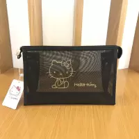 HelloKitty网纱化妆包小方包韩国ins手提收纳袋大容量洗漱包 方形黑色