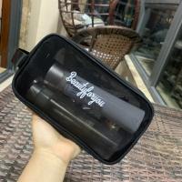 新款字母手提网纱包大容量化妆包缕空时尚手拎包旅行化妆品洗漱包 3724黑色化妆包