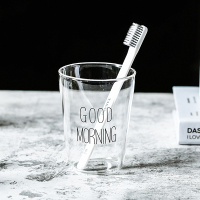 简约玻璃洗漱口杯家用北欧ins刷牙杯子情侣一对牙缸套装透明托盘 无把黑gm玻璃杯