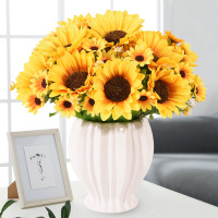装饰假花客厅摆件餐桌花电视柜干花摆设室内盆栽仿真花艺塑料插花 黄色 大向日葵+榴莲白