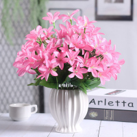 仿真玫瑰花束假花绢花干花艺塑料客厅摆设餐桌室内摆件装饰花盆栽 榴莲+4多头百合深粉