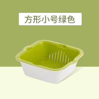 双层沥水篮洗菜盆厨房家用菜盆塑料滤水盆子漏水篮菜篮洗水果 [方形]小号绿色