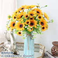客厅摆设小清新假花摆件卧室内装饰花束餐桌摆放塑料仿真花艺盆栽 桔红色 阳光向日葵+MS盆