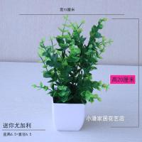 塑料花小盆栽植物客厅假花绿植盆景摆件室内仿真花草小盆栽装饰品 荧光绿 方盆尤加利