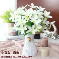 假花摆件客厅卧室内摆设塑料干花束套装饰品小盆栽餐桌茶几仿真花 栗色 2S白色小百合+B筐