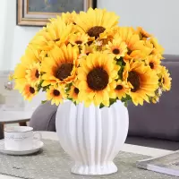 向日葵假花塑料花客厅茶几摆件餐桌花室内摆设盆栽仿真花束装饰花 荧光黄 向日葵+B榴莲盆