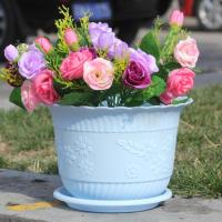 全新pp树脂塑料莲花盆波浪花边送托盘大花盆盆栽绿植种花容器花盆 蓝色花盆 小