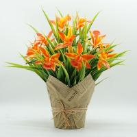 新款仿真花摆件 仿真植物卡特兰花盆栽件 家居装饰塑料假花盆景 夕红