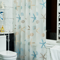 浴室防水布淋浴套装卫生间窗帘洗澡间隔断帘门帘免打孔挂帘子浴帘 升级抗菌款-海星 单帘:120宽x180高+挂钩