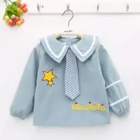 男童2岁1岁婴幼儿防脏男女宝宝罩衣袖子防水护衣洋气吃饭衣秋冬季 领带星星浅蓝 90(90码参考身高75-85cm)