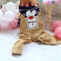 宠物四脚衣狗狗薄款服饰泰迪比熊小型犬幼犬夏季兔耳朵休闲背带裤 深蓝色 XS-胸33cm背20cm◆3斤